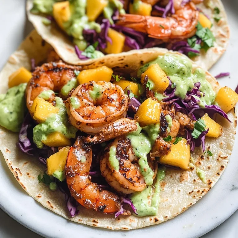 Spicy Shrimp Tacos with Mango Slaw and Avocado Crema