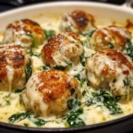 Baked Chicken Ricotta Meatballs with Spinach Alfredo Sauce
