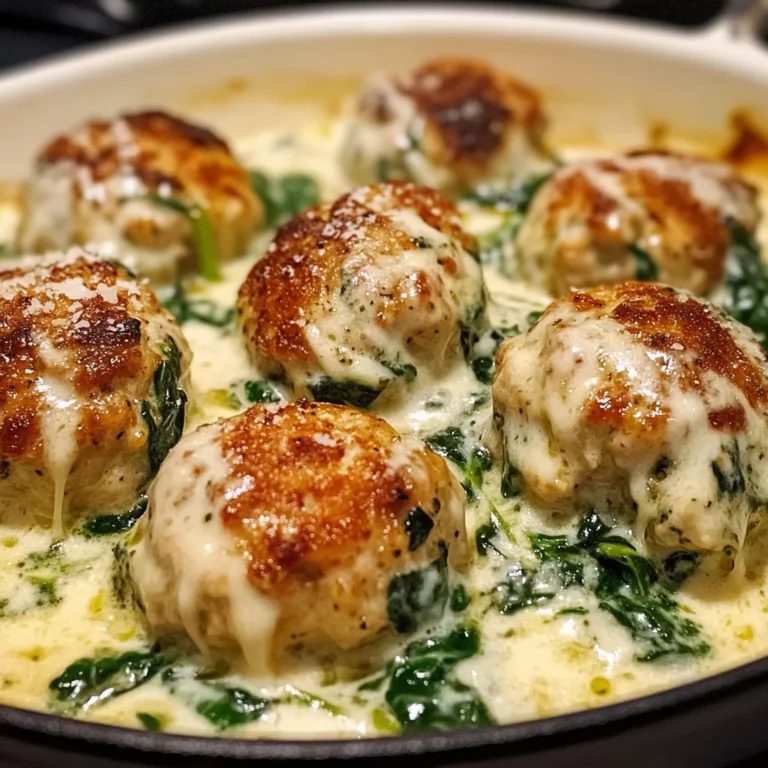 Baked Chicken Ricotta Meatballs with Spinach Alfredo Sauce