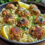 Greek Chicken Meatballs with Lemon Orzo