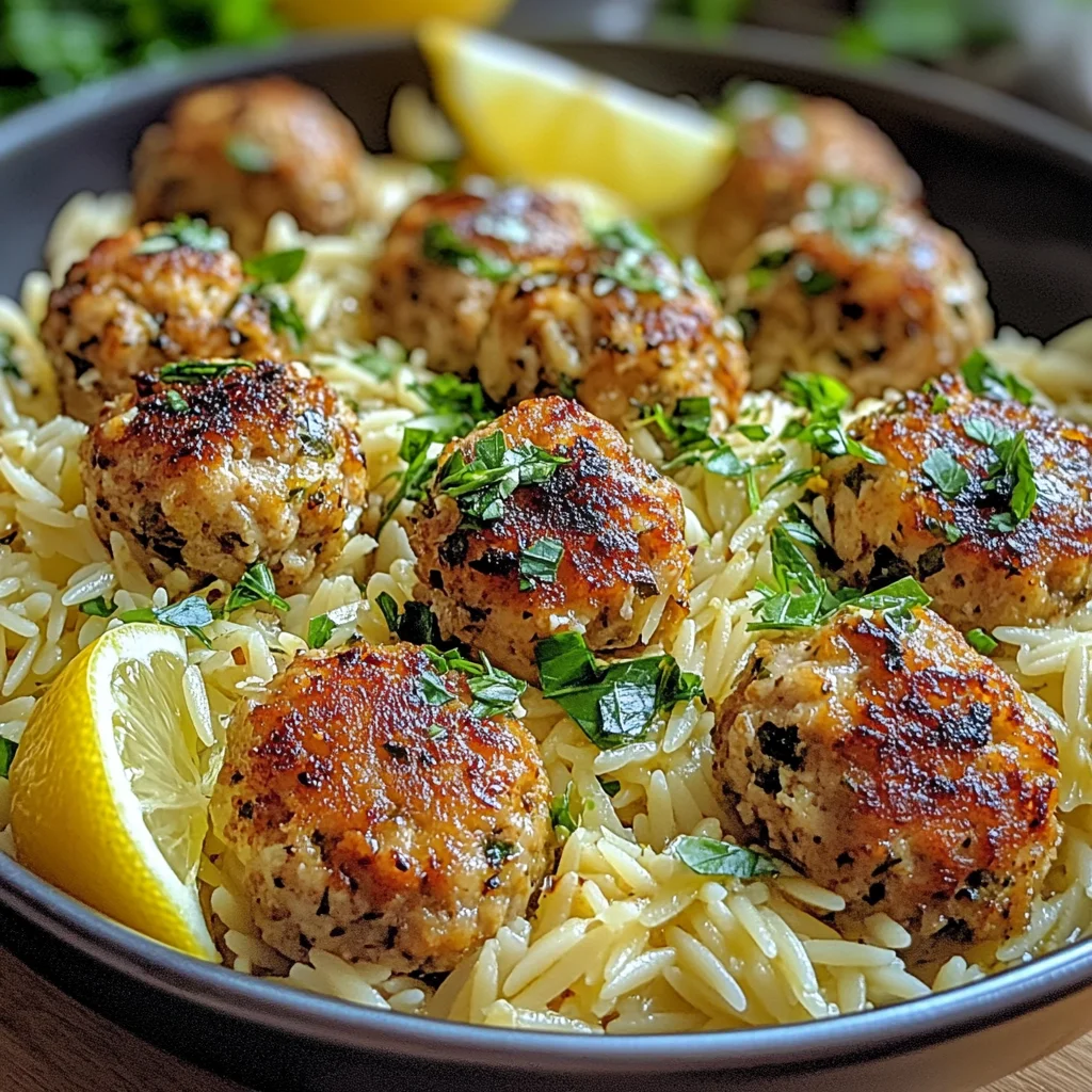 Greek Chicken Meatballs with Lemon Orzo
