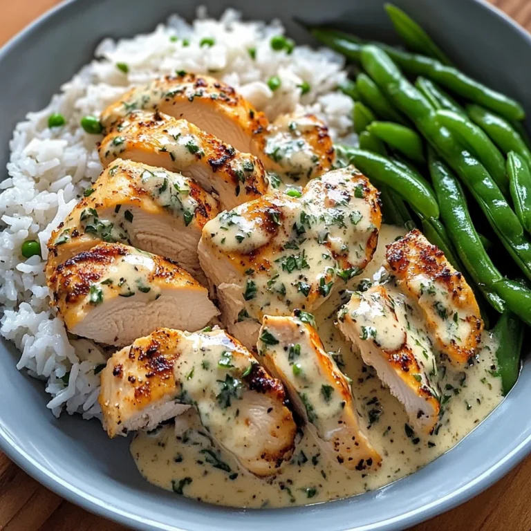 Creamy Herb Chicken with Fluffy Rice & Green Beans