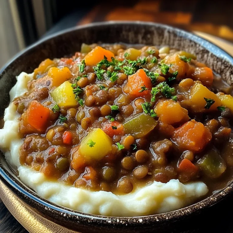 Lentil Stew Over Mashed Potatoes