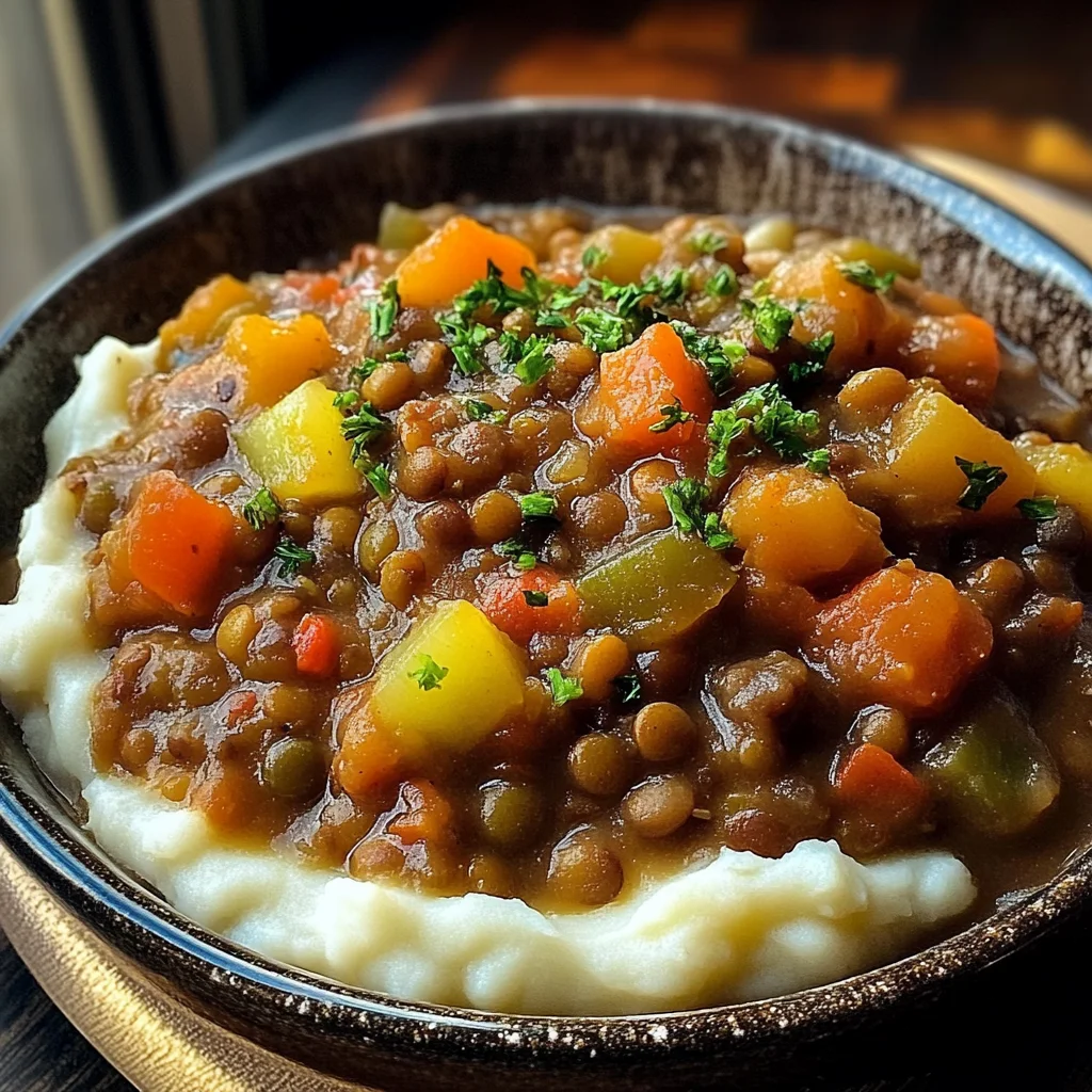 Lentil Stew Over Mashed Potatoes