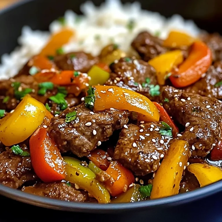 Black Pepper Beef Stir-Fry with Rainbow Peppers and Sesame Finish
