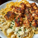 Cajun Chicken Bites with Cheesy Alfredo Linguine