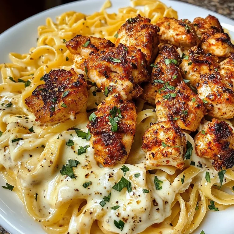 Cajun Chicken Bites with Cheesy Alfredo Linguine