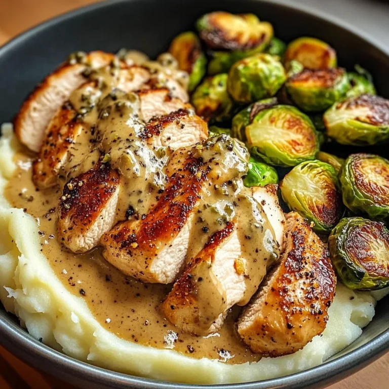 Creamy Black Pepper Chicken Bowl with Crispy Brussels & Mash