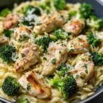 Creamy Garlic Parmesan Orzo with Chicken & Broccoli