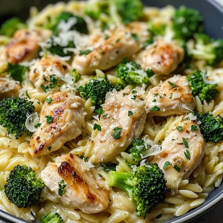 Creamy Garlic Parmesan Orzo with Chicken & Broccoli