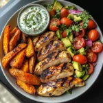 Grilled Chicken Power Plate with Sweet Potatoes & Avocado Salad