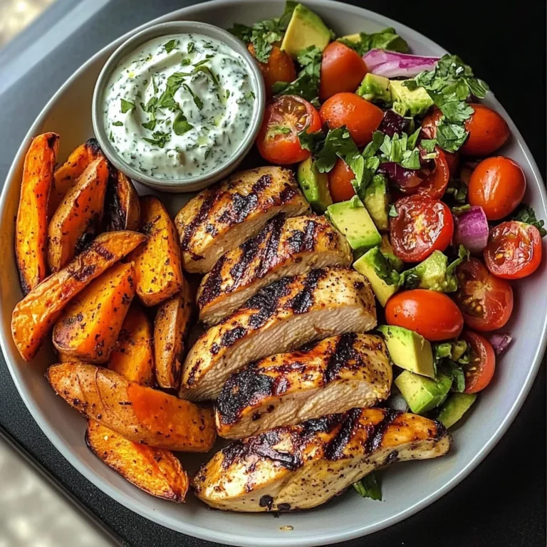 Grilled Chicken Power Plate with Sweet Potatoes & Avocado Salad