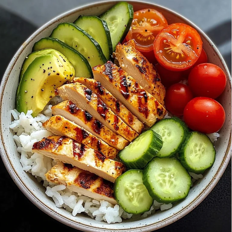 Grilled Chicken Rice Bowl with Avocado, Cucumber & Cherry Tomatoes