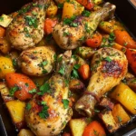 Herb-Roasted Chicken Drumsticks with Baked Mixed Veggies