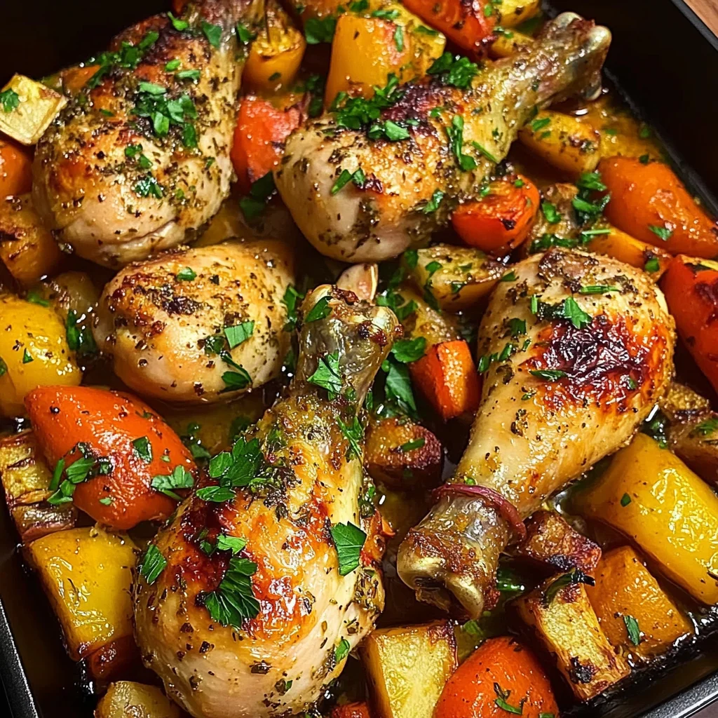 Herb-Roasted Chicken Drumsticks with Baked Mixed Veggies