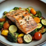 Pan-Seared Salmon with Garlic Veggie Medley