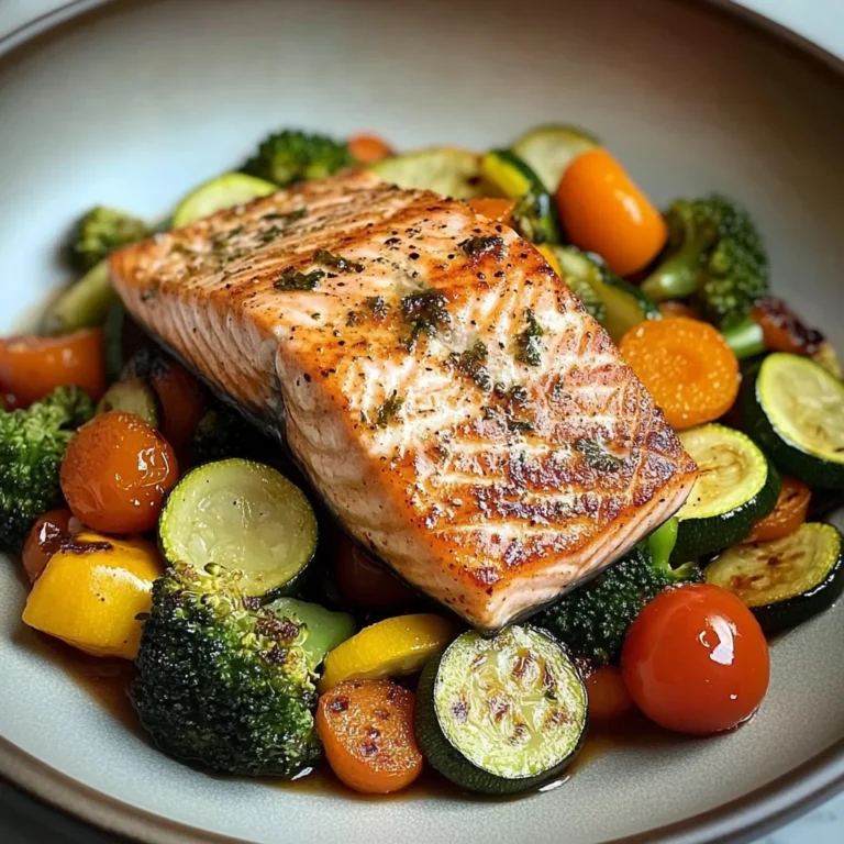 Pan-Seared Salmon with Garlic Veggie Medley