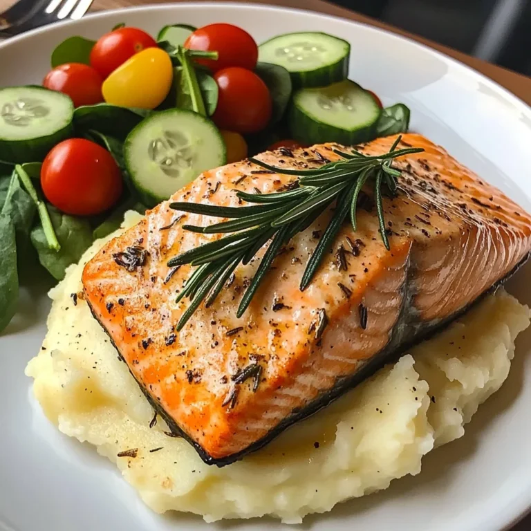Rosemary Salmon with Mashed Potatoes & Fresh Garden Salad