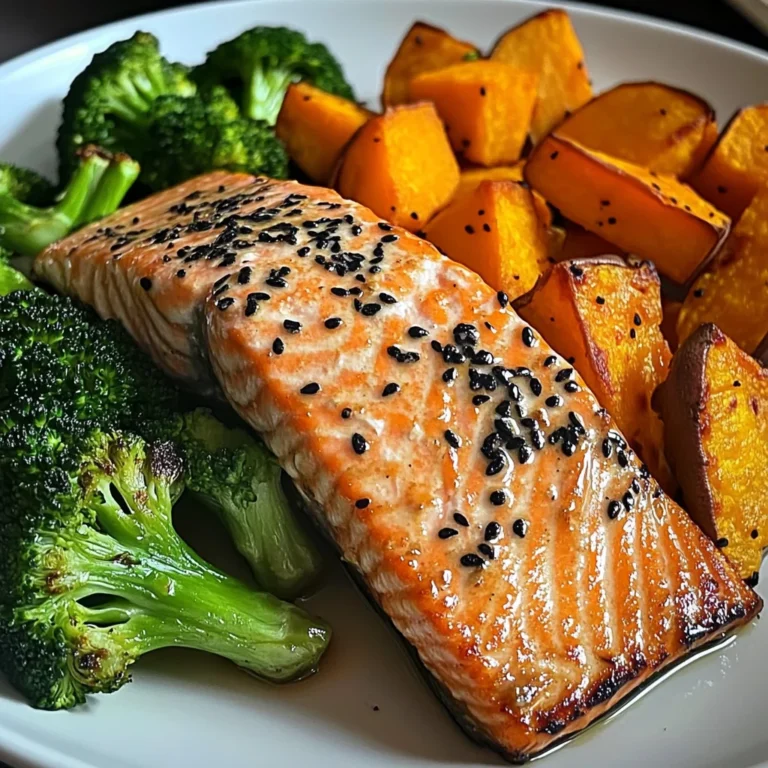 Sesame Glazed Salmon with Sweet Potato Wedges & Broccoli
