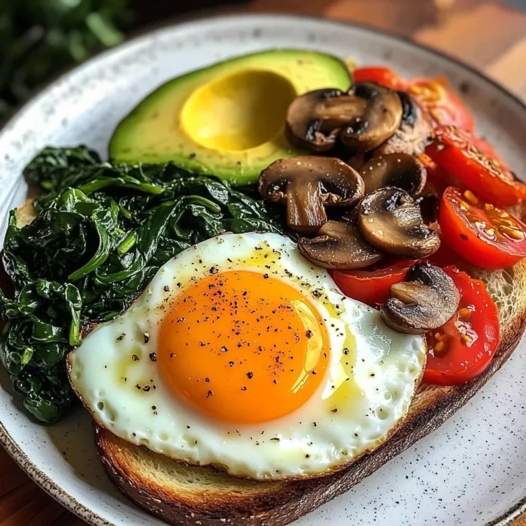 Sunny Eggs with Sauted Spinach, Mushrooms & Avocado Toast
