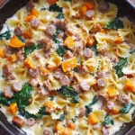 Creamy Roasted Butternut Squash Pasta with Sausage and Spinach
